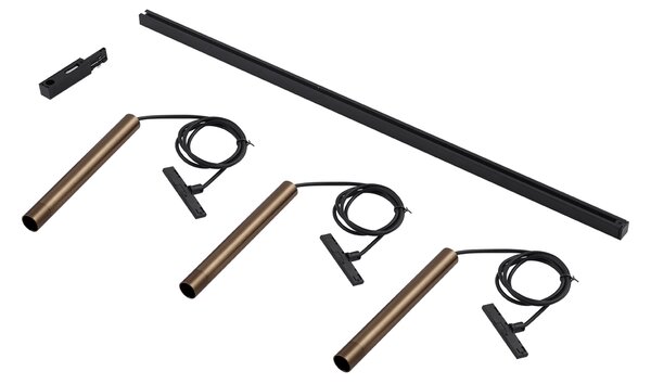 Sistem de iluminat modern pe șină cu 3 pendule bronz monofazat - Slimline Keno