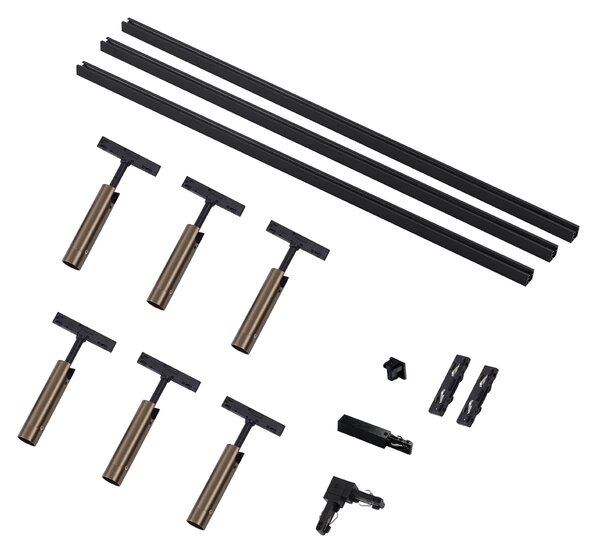 Sistem de iluminat modern pe șină cu 6 spoturi bronz închis monofazat - Slimline Uzzy