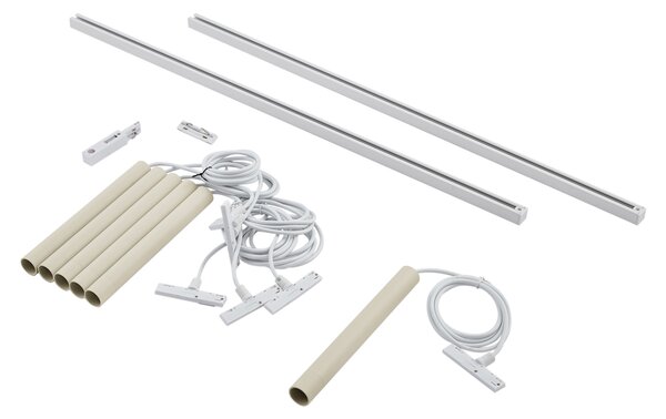 Sistem modern de iluminat pe șine cu 6 pendule bej cu alb, monofazat - Slimline Keno