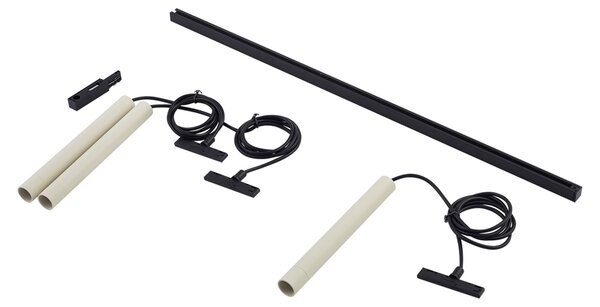 Sistem de iluminat pe șină modern cu 3 pendule bej cu negru monofazat - Slimline Keno