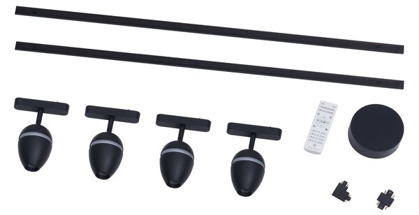 Sistem modern de iluminat pe șine cu 4 spoturi negre monofazate - Magnetic Eggy