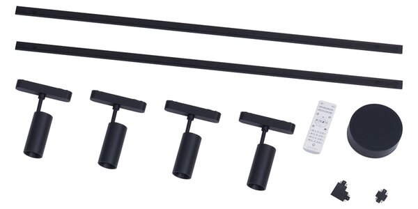 Sistem modern de iluminat pe șine cu 4 spoturi negre monofazate 200 cm - Magnetic Gert