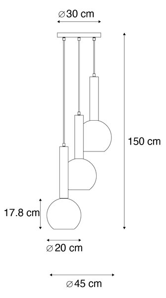 Lampă suspendată modernă neagră cu sticlă fumurie cu 3 lumini - Clayton