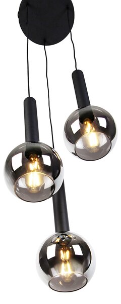 Lampă suspendată modernă neagră cu sticlă fumurie cu 3 lumini - Clayton