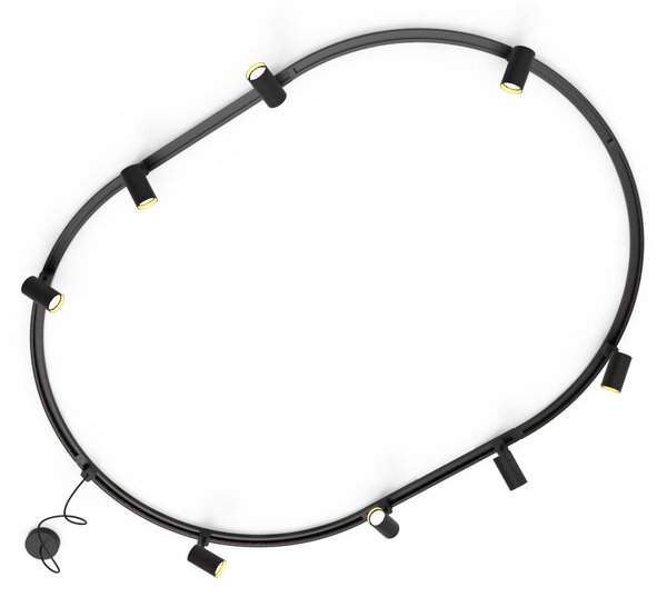Sistem modern de iluminat pe șine cu 8 spoturi negre, monofazat, oval, 200 cm - Iconic Jeana