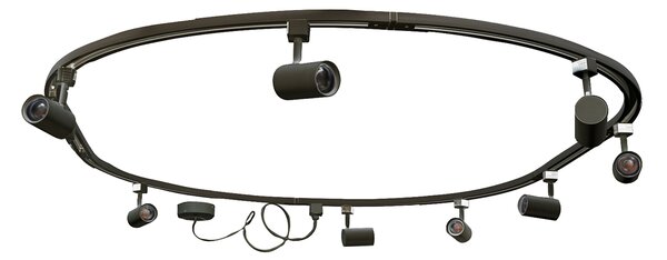Sistem modern de iluminat pe șine cu 8 spoturi negre, monofazat, oval, 200 cm - Iconic Jeana