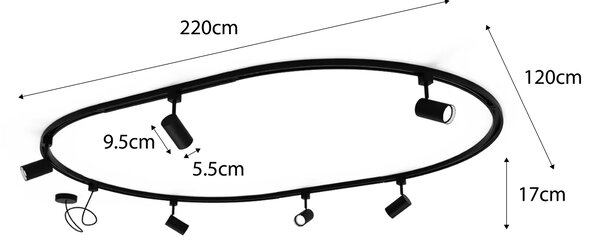 Sistem de iluminat modern pe șină cu 8 spoturi albe monofazate oval 200cm - Iconic Jeana
