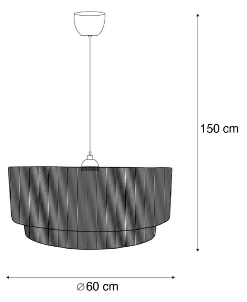 Lampă suspendată Japandi neagră cu frânghie maro 60cm - Smilla