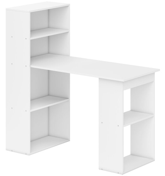Birou alb modern cu biblioteca cu 6 rafturi din PAL,120x55x120cm HOMCOM | Aosom Romania