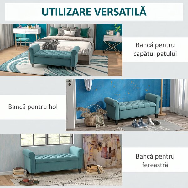 HOMCOM Bancă de Depozitare din Țesătură tip Catifea cu Spațiu Ascuns, Bej | Aosom Romania