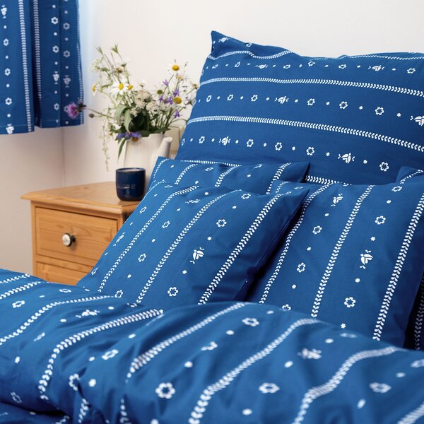 Goldea lenjerie de pat 100% bumbac - folclor albastru 140 x 200 și 50 x 70 cm