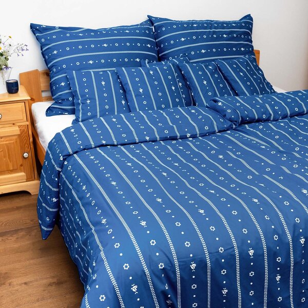 Goldea lenjerie de pat 100% bumbac - folclor albastru 140 x 200 și 50 x 70 cm