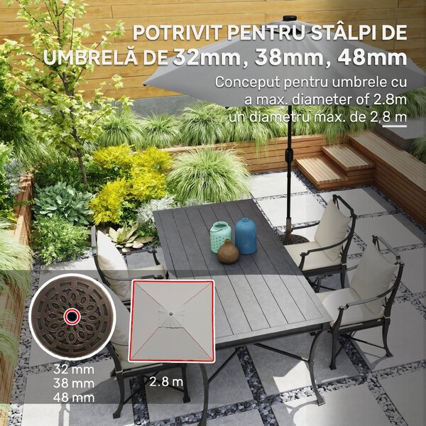 Outsunny Bază Rotundă pentru Umbrelă de Terasă cu Roți, Bază din Rășină de 21 kg, Suport Robust pentru Stâlpi de 3,3/3,8/4,8 cm pentru Exterior, Grădină, Marginea Piscinei, Bronz | Aosom Romania