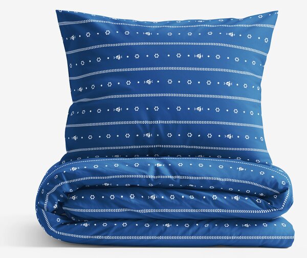 Goldea lenjerie de pat 100% bumbac - folclor albastru 140 x 200 și 50 x 70 cm