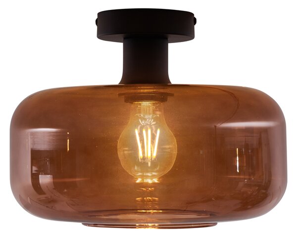Plafonieră retro neagră cu sticlă bronz - Bizle