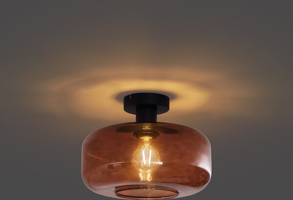 Plafonieră retro neagră cu sticlă bronz - Bizle