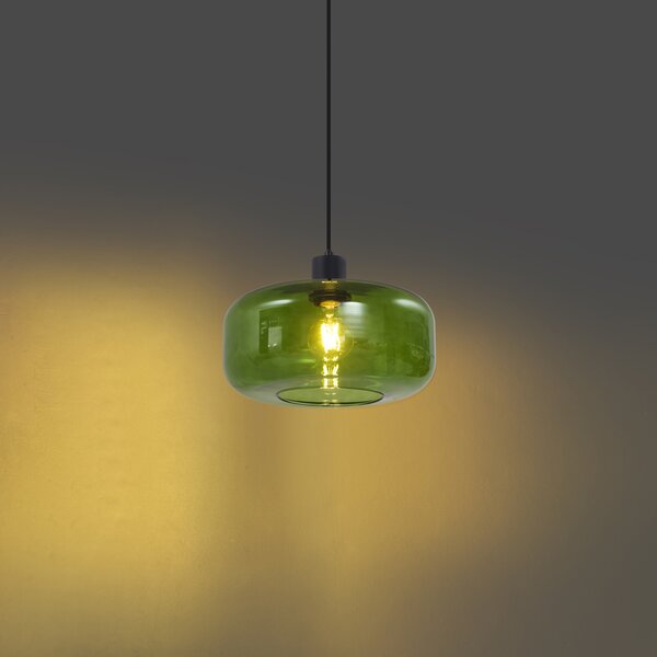 Lampă pandantiv retro neagră cu sticlă verde - Bizle