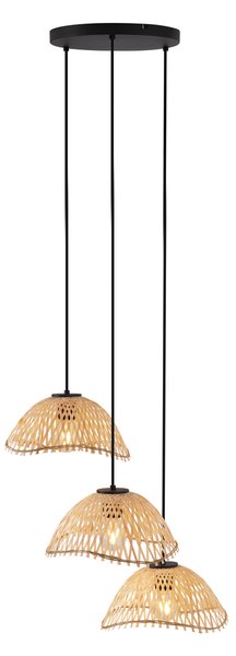 Lampă pandantiv Boemă neagră cu bambus 3 lumini - Lily