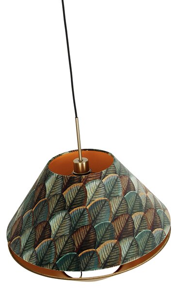Lampă suspendată modernă bronz cu abajur dublu de catifea cu design de frunze și bej - Combi 1