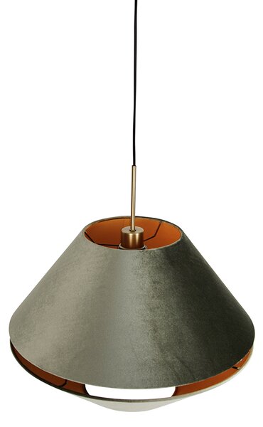 Lampă suspendată modernă bronz cu abajur dublu de catifea verde - Combi 1