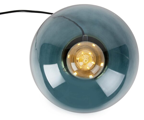 Lampă de masă Art Deco din alamă cu sticlă albastră ocean - Pallon
