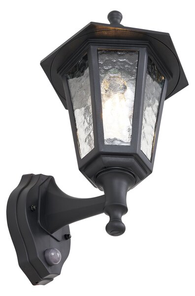 Lampă de perete de exterior neagră cu senzor de mișcare IP44 - New Haven Hammered