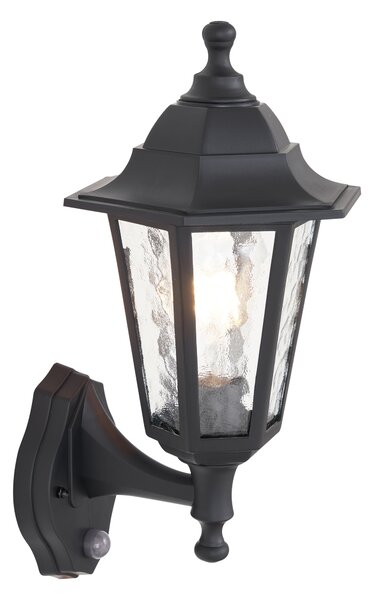 Lampă de perete de exterior neagră cu senzor de mișcare IP44 - New Haven Hammered