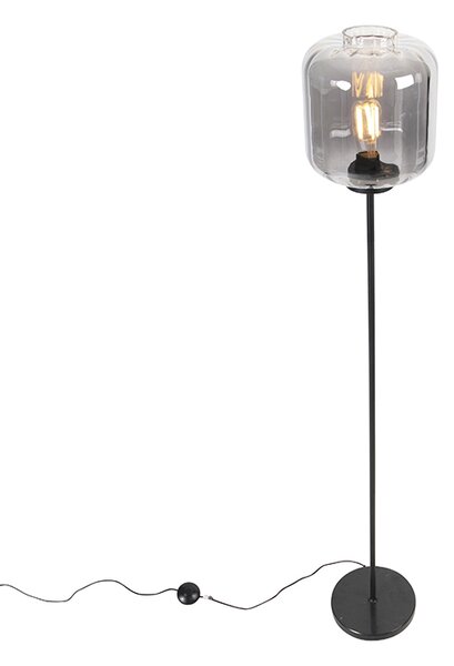 Lampa de podea de design neagră cu sticlă fumurie - Qara