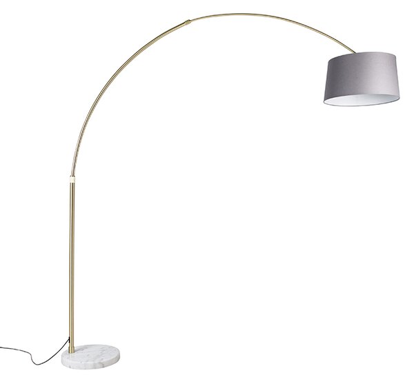 Lampă de arc din alamă cu abajur din stofă gri marmură 45 cm - XXL
