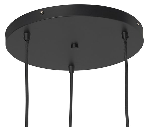 Lampă suspendată Art Deco neagră cu sticlă fumurie cu 3 lumini rotundă - Busa