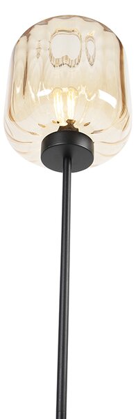 Lampa de podea de design neagră cu sticlă chihlimbar - Qara