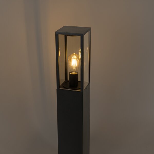 Lampă de exterior pe picior neagră cu sticlă fumurie 80 cm IP44 - Charlois