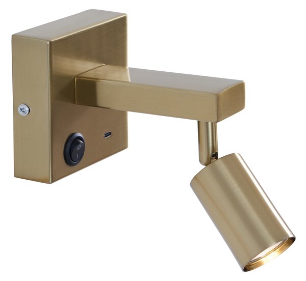 Plafonieră modernă de perete aurie cu USB-C înclinabilă - Rex
