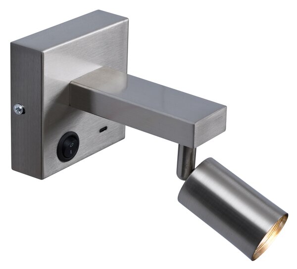 Lampă de perete modernă din oțel cu USB-C înclinabilă - Rex