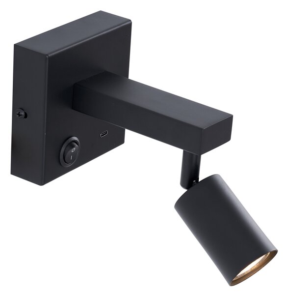 Lampă de perete modernă neagră cu USB-C înclinabilă - Rex