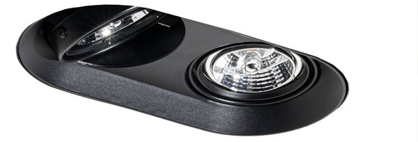 Set de 6 spoturi încastrate rotunjite negre GU10 70mm cu 2 lumini - Hubs