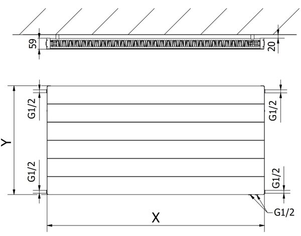 Mexen, radiator panou Mexen Line CVL11 600 x 400 mm, conexiune inferioară, 313 W, alb - W611L-060-040-00