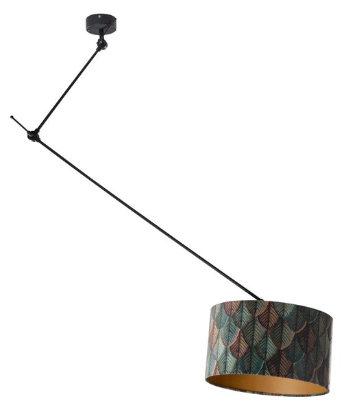 Lampă suspendată neagră cu abajur de catifea cu design de frunze cu interior auriu 40/40/40 - Blitz