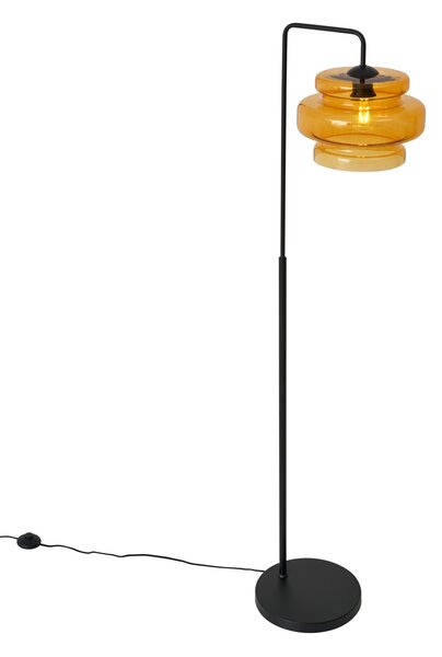 Lampă de podea retro neagră cu sticlă portocalie - Denise