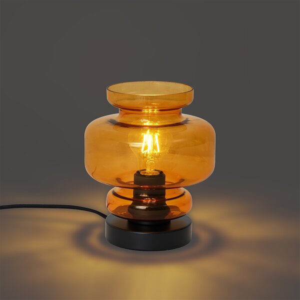 Lampă de masă retro neagră cu sticlă portocalie - Denise