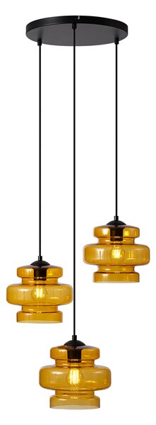Lampă suspendată retro neagră cu sticlă portocalie cu 3 lumini - Denise