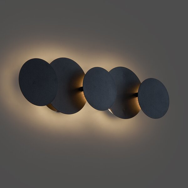 Lampă de perete modernă neagră incl. LED cu 3 trepte de intensitate luminoasă 5 lumini - Sunrise