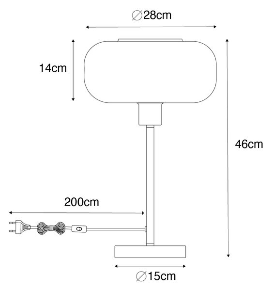 Lampa de masa art deco neagra cu sticla fumurie - Bizle