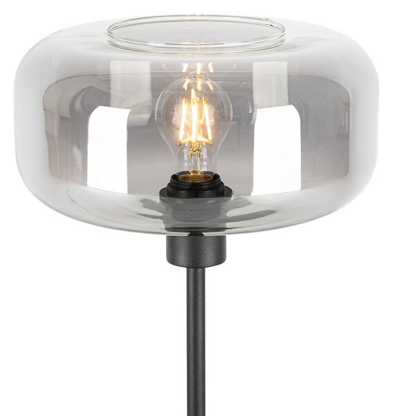 Lampa de masa art deco neagra cu sticla fumurie - Bizle