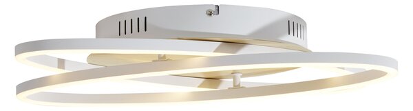 Plafonieră albă cu lemn, cu LED, cu 2 lumini, cu dimmer în 3 trepte - Kane