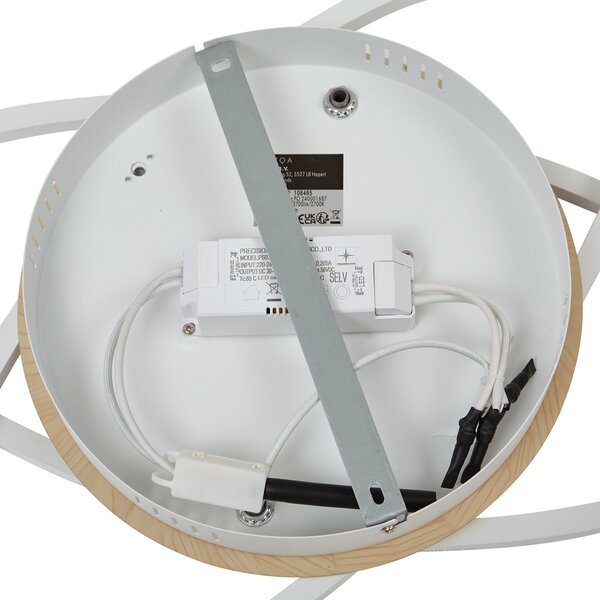 Plafonieră albă cu lemn, cu LED, cu 2 lumini, cu dimmer în 3 trepte - Kane