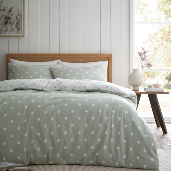 Lenjerie de pat albă-verde din flanelă pentru pat de o persoană 135x200 cm Polka Dot – Catherine Lansfield