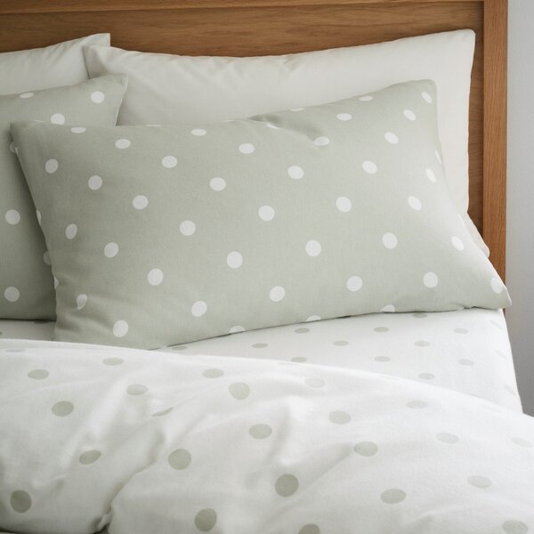 Lenjerie de pat albă-verde din flanelă pentru pat de o persoană 135x200 cm Polka Dot – Catherine Lansfield