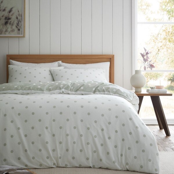 Lenjerie de pat albă-verde din flanelă pentru pat de o persoană 135x200 cm Polka Dot – Catherine Lansfield