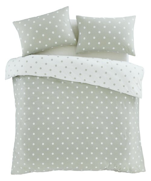 Lenjerie de pat albă-verde din flanelă pentru pat de o persoană 135x200 cm Polka Dot – Catherine Lansfield